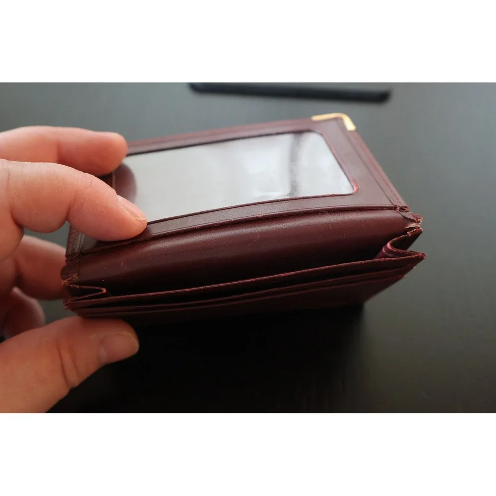 Vintage Must de Cartier Burgundy Leather Card ID Holder Wallet